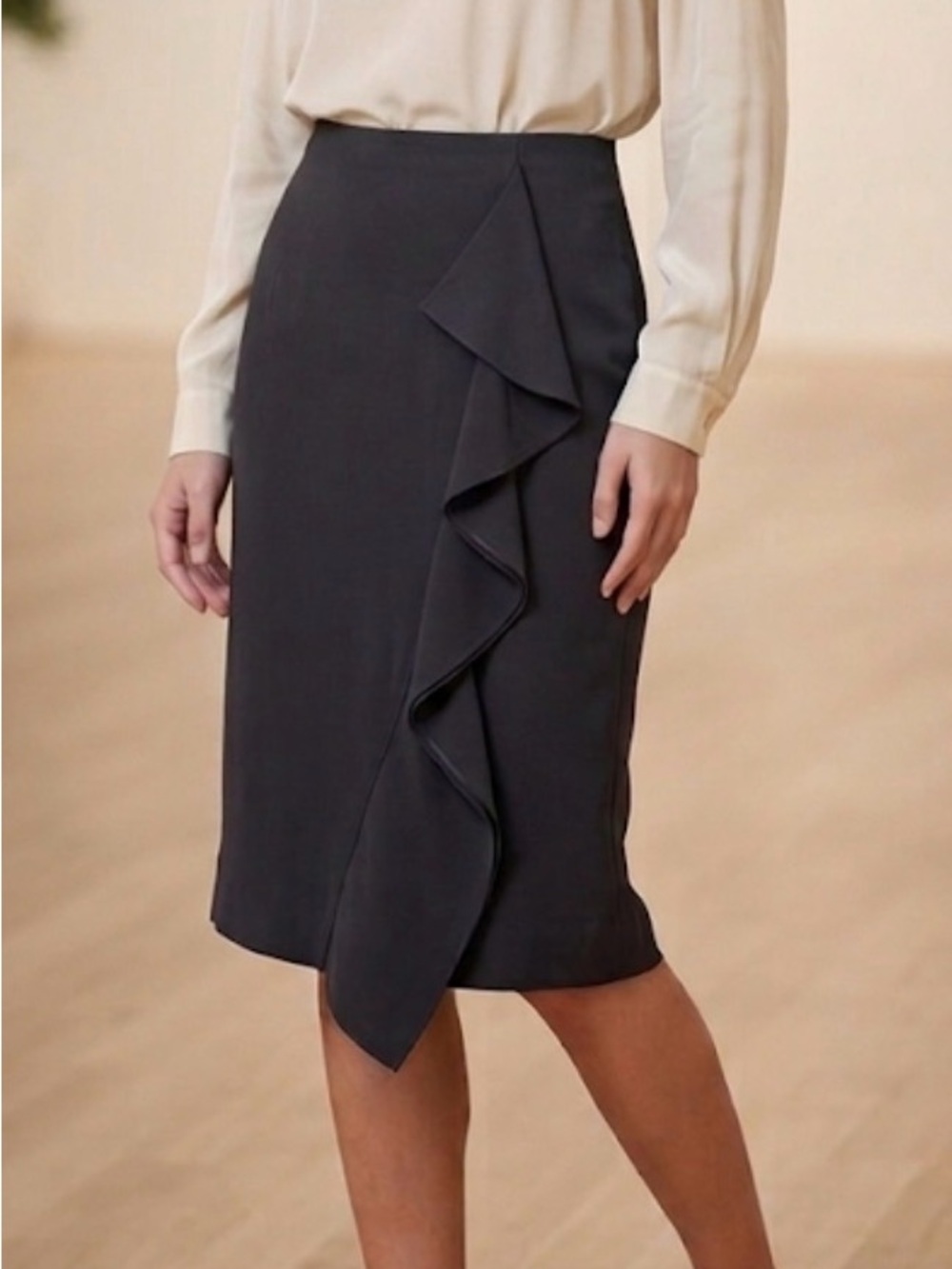 J. Crew Black Ruffle-Detail Pencil Skirt